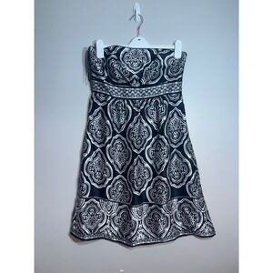 White House Black Market Strapless Medallion Cocktail Dress Black White 10